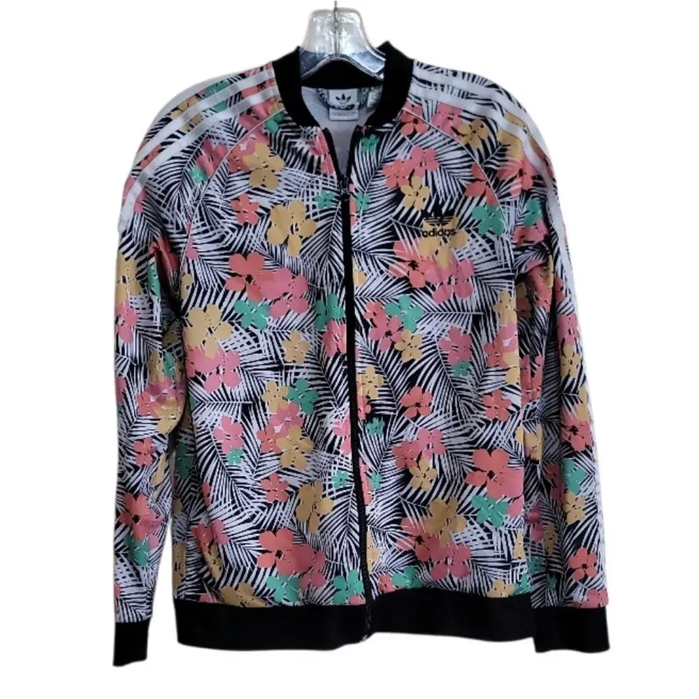 Adidas Kids Girls Multicolor Black and White Floral Bomber Jacket Size Xlarge